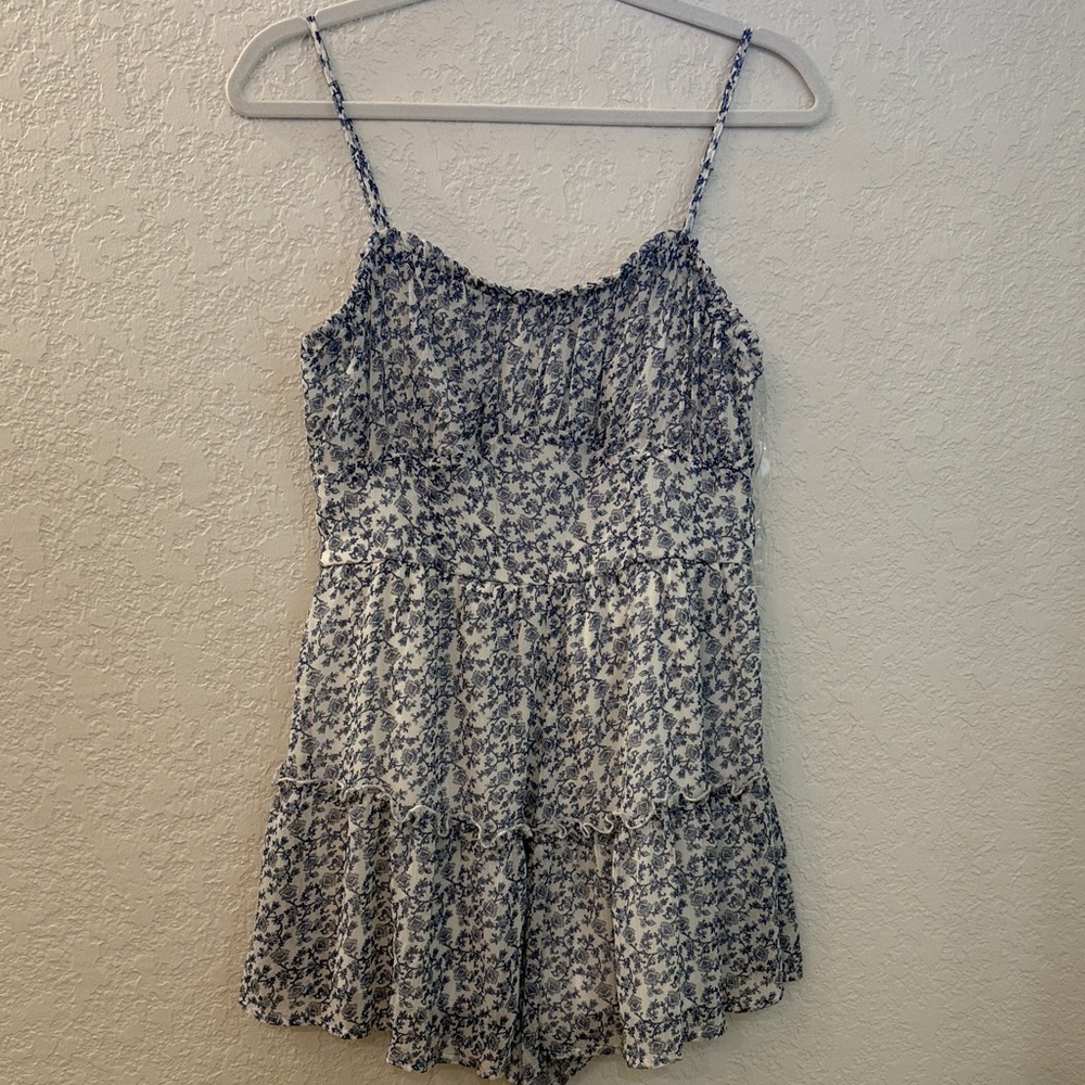 Altar'd State Blue and White Floral Romper, Size Large